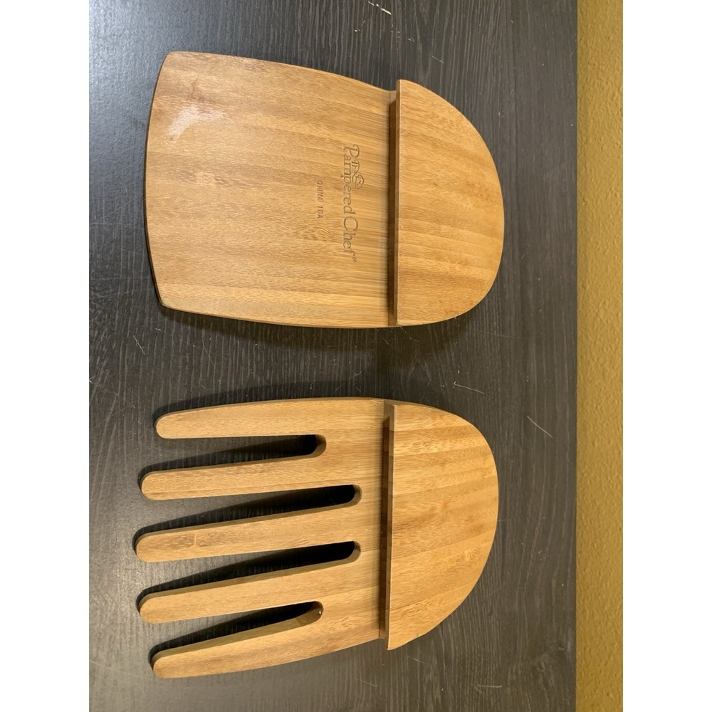 Salad Tongs Serving Claws Pampered Chef Tossing Bamboo Wood‎